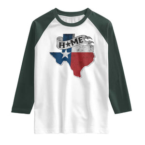 Texas Home State Map Distressed Flag Raglan Shirt TS09 White Dark Forest Green Print Your Wear