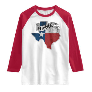 Texas Home State Map Distressed Flag Raglan Shirt TS09 White Red Print Your Wear