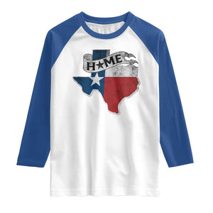 Texas Home State Map Distressed Flag Raglan Shirt TS09 White Royal Print Your Wear