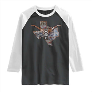 Texas Home Raglan Shirt Vintage State Map TX Longhorn TS09 Black White Print Your Wear