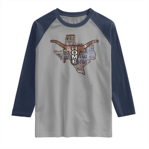 Texas Home Raglan Shirt Vintage State Map TX Longhorn TS09 Sport Gray Navy Print Your Wear