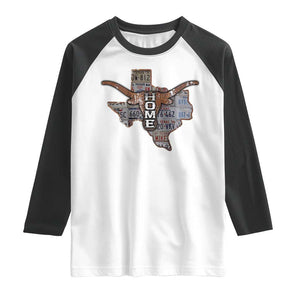 Texas Home Raglan Shirt Vintage State Map TX Longhorn TS09 White Black Print Your Wear