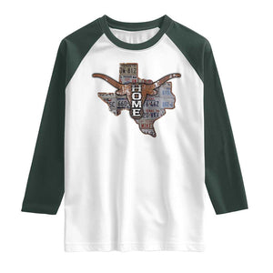 Texas Home Raglan Shirt Vintage State Map TX Longhorn TS09 White Dark Forest Green Print Your Wear