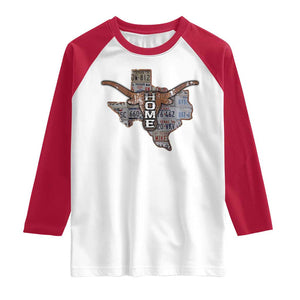 Texas Home Raglan Shirt Vintage State Map TX Longhorn TS09 White Red Print Your Wear