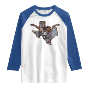 Texas Home Raglan Shirt Vintage State Map TX Longhorn TS09 White Royal Print Your Wear