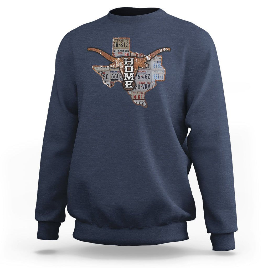 Texas Home Sweatshirt Vintage State Map TX Longhorn TS09 Navy Print Your Wear