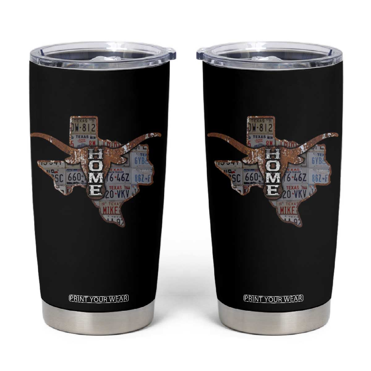 Texas Home Tumbler Cup Vintage State Map TX Longhorn TS09 Black Print Your Wear