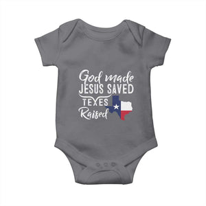 God Made Jesus Saved Texas Raised Baby Onesie TS09 Charcoal Print Your Wear