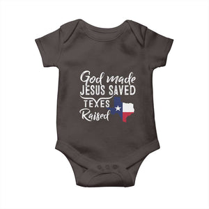 God Made Jesus Saved Texas Raised Baby Onesie TS09 Dark Chocolate Print Your Wear