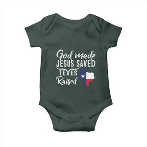 God Made Jesus Saved Texas Raised Baby Onesie TS09 Dark Forest Green Print Your Wear