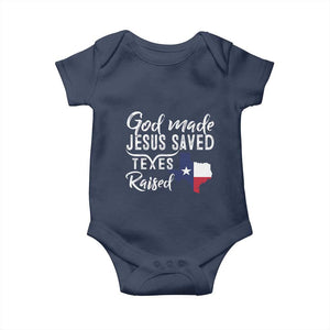 God Made Jesus Saved Texas Raised Baby Onesie TS09 Navy Print Your Wear