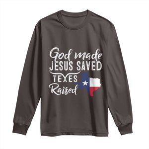 God Made Jesus Saved Texas Raised Long Sleeve Shirt TS09 Dark Chocolate Print Your Wear