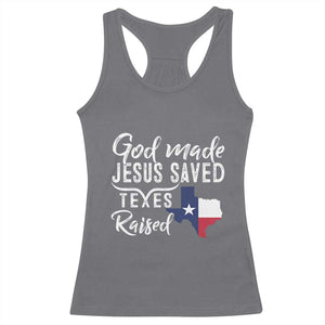 God Made Jesus Saved Texas Raised Racerback Tank Top TS09 Charcoal Print Your Wear