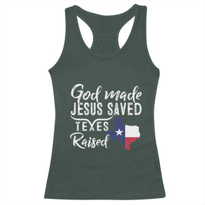 God Made Jesus Saved Texas Raised Racerback Tank Top TS09 Dark Forest Green Print Your Wear