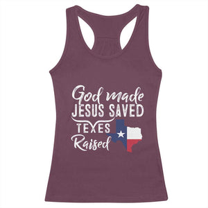 God Made Jesus Saved Texas Raised Racerback Tank Top TS09 Maroon Print Your Wear