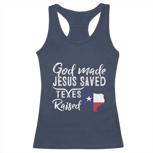 God Made Jesus Saved Texas Raised Racerback Tank Top TS09 Navy Print Your Wear