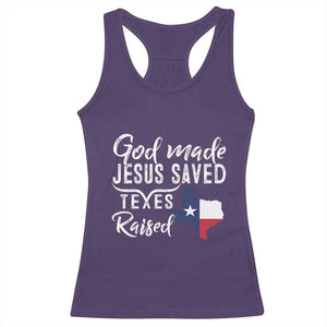 God Made Jesus Saved Texas Raised Racerback Tank Top TS09 Purple Print Your Wear