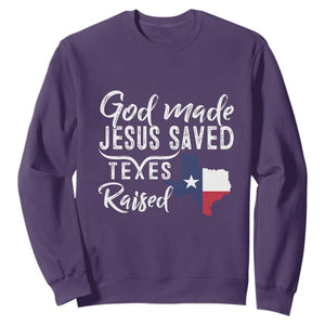 God Made Jesus Saved Texas Raised Sweatshirt TS09 Purple Print Your Wear