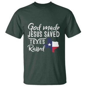 God Made Jesus Saved Texas Raised T Shirt TS09 Dark Forest Green Print Your Wear