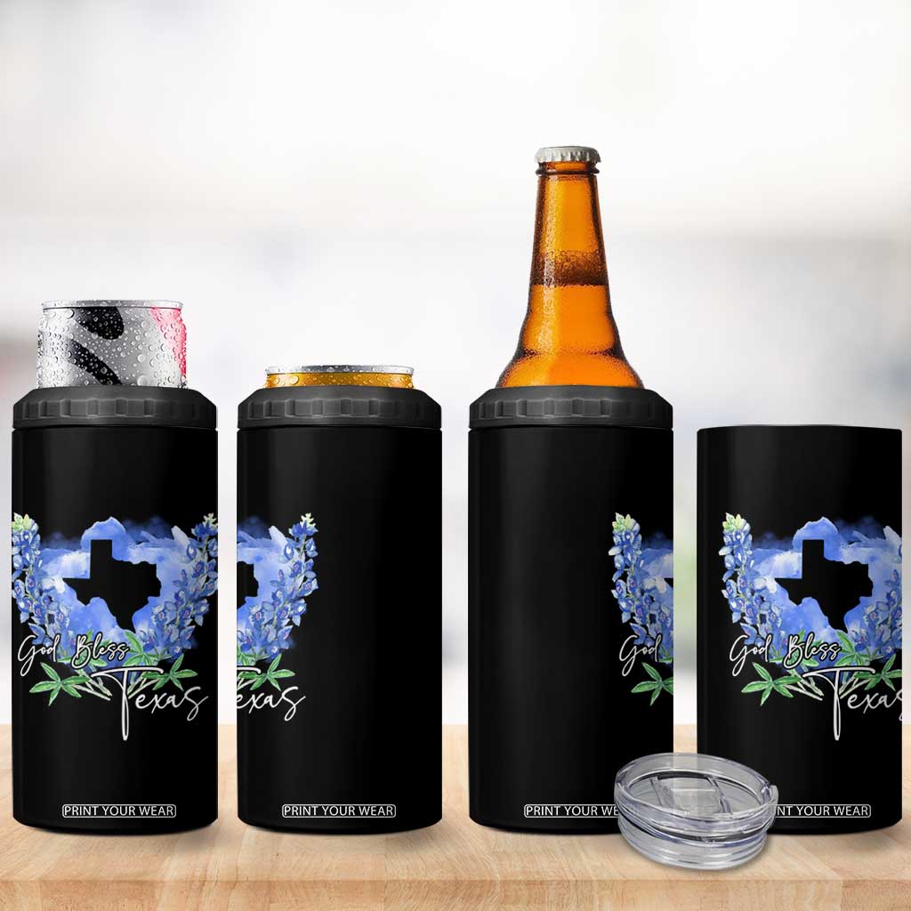God Bless Texas Bluebonnet 4 in 1 Can Cooler Tumbler TS09 Print Your Wear
