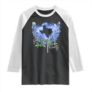 God Bless Texas Bluebonnet Raglan Shirt TS09 Black White Print Your Wear