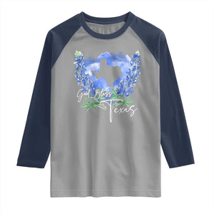 God Bless Texas Bluebonnet Raglan Shirt TS09 Sport Gray Navy Print Your Wear