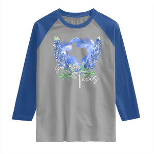 God Bless Texas Bluebonnet Raglan Shirt TS09 Sport Gray Royal Print Your Wear