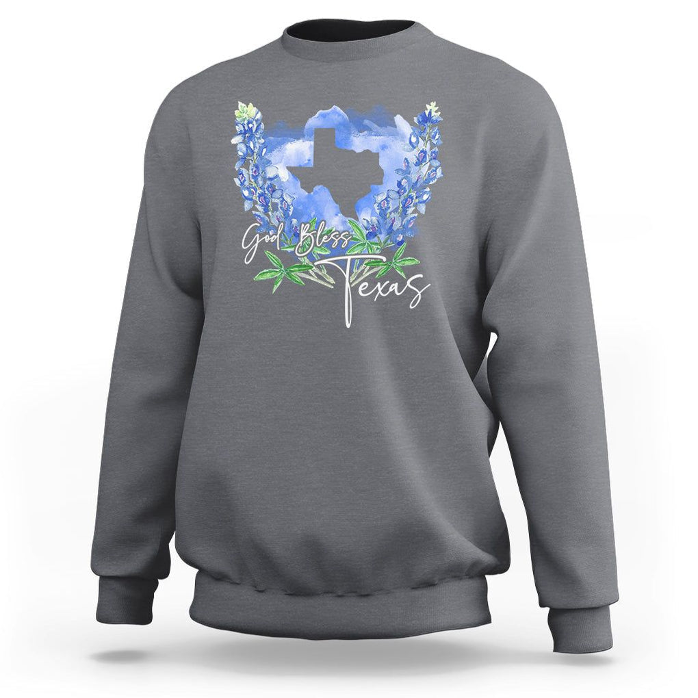 God Bless Texas Bluebonnet Sweatshirt TS09 Charcoal Print Your Wear