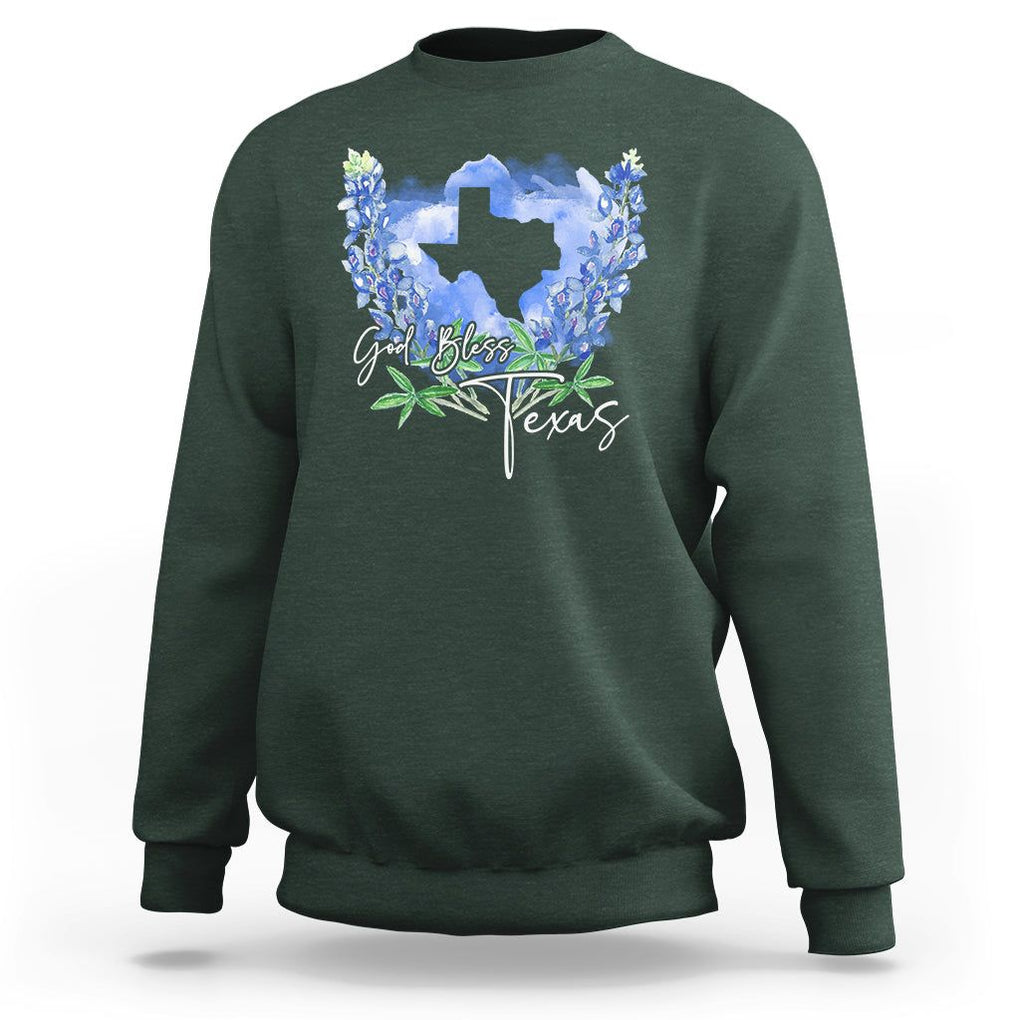 God Bless Texas Bluebonnet Sweatshirt TS09 Dark Forest Green Print Your Wear