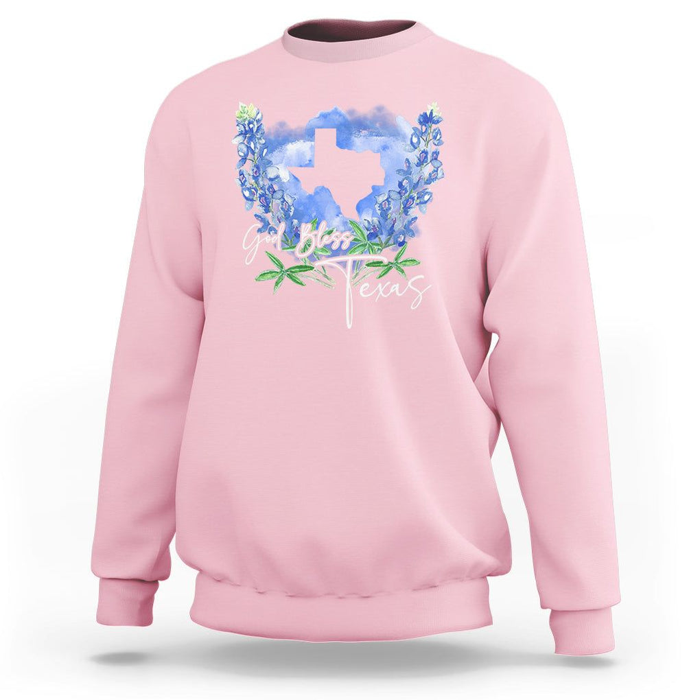 God Bless Texas Bluebonnet Sweatshirt TS09 Light Pink Print Your Wear