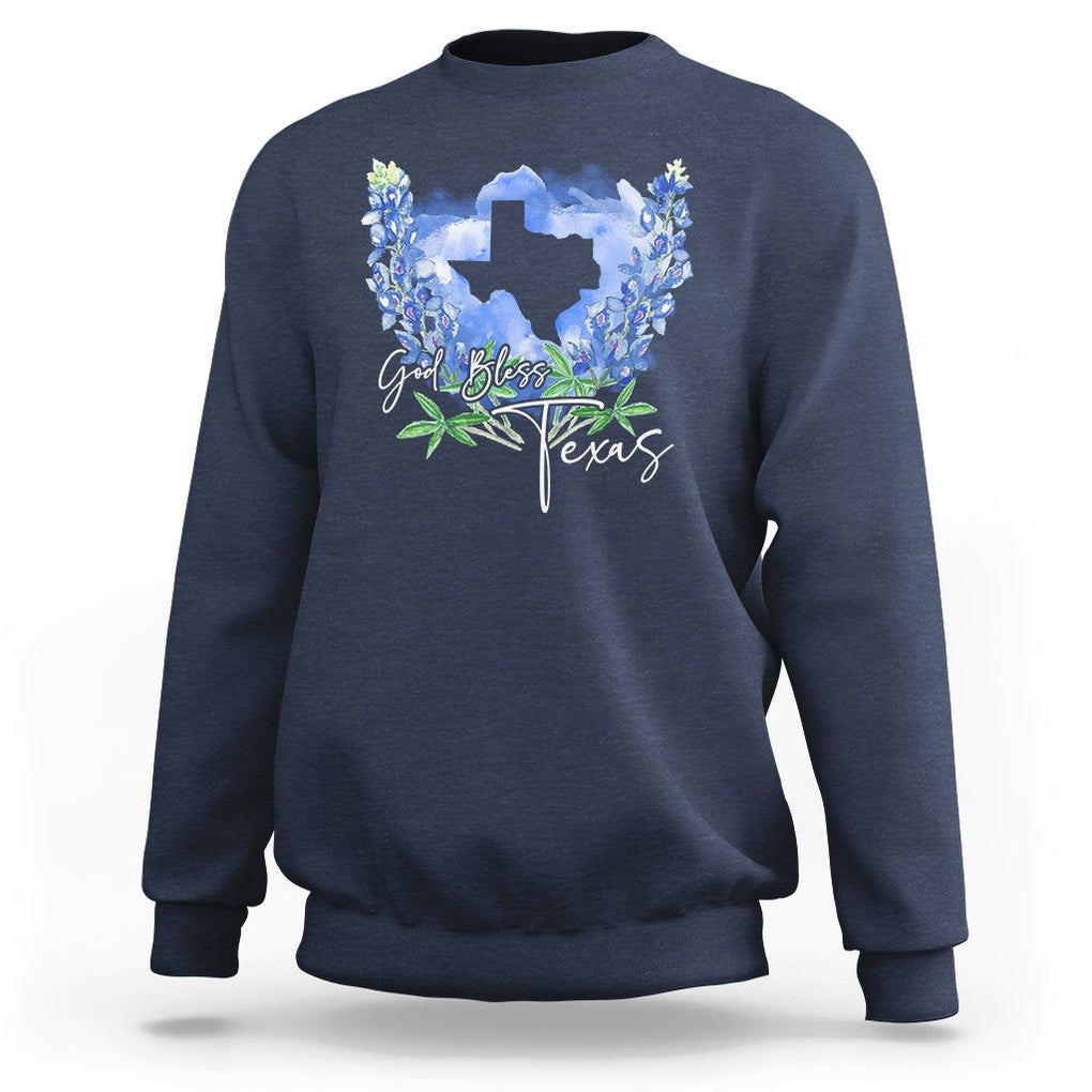 God Bless Texas Bluebonnet Sweatshirt TS09 Navy Print Your Wear