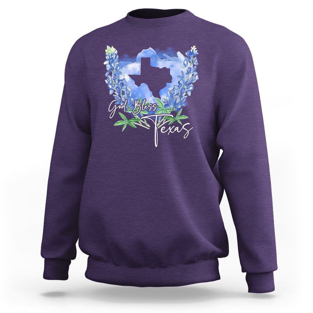 God Bless Texas Bluebonnet Sweatshirt TS09 Purple Print Your Wear