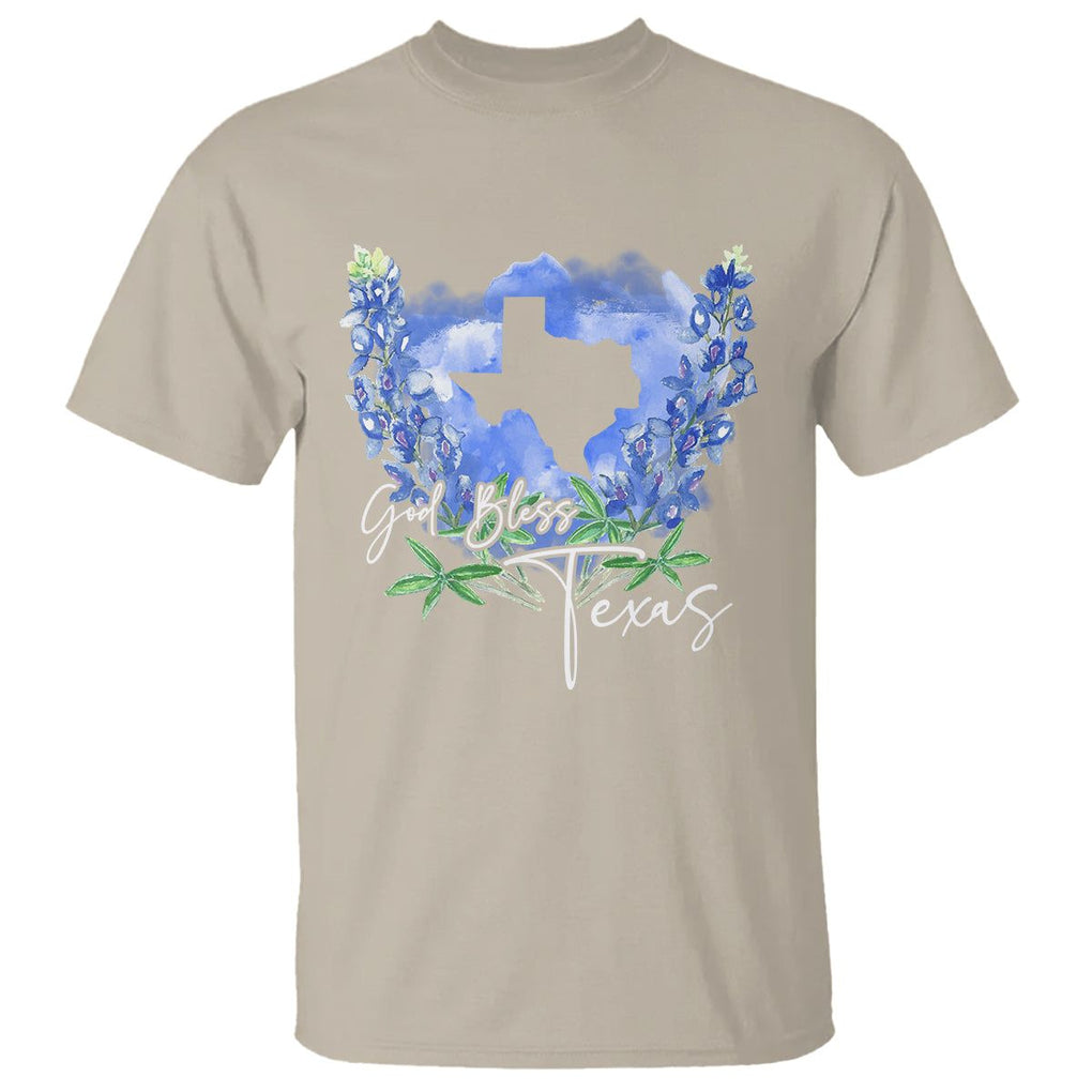 God Bless Texas Bluebonnet T Shirt TS09 Sand Print Your Wear