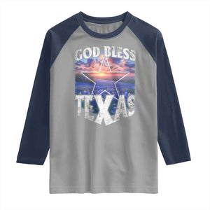 Bluebonnet Field God Bless Texas Raglan Shirt TS09 Sport Gray Navy Print Your Wear