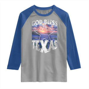 Bluebonnet Field God Bless Texas Raglan Shirt TS09 Sport Gray Royal Print Your Wear