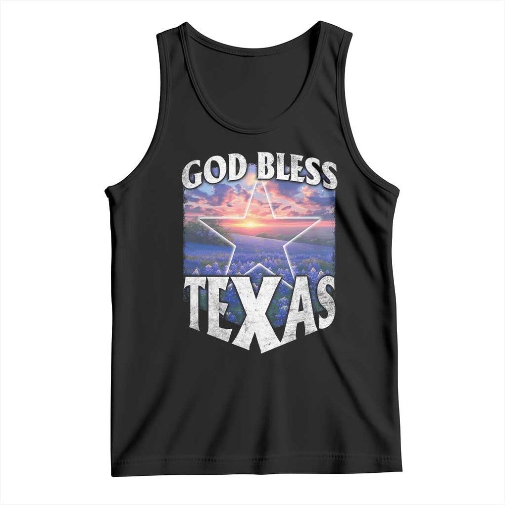 Bluebonnet Field God Bless Texas Tank Top TS09 Black Print Your Wear