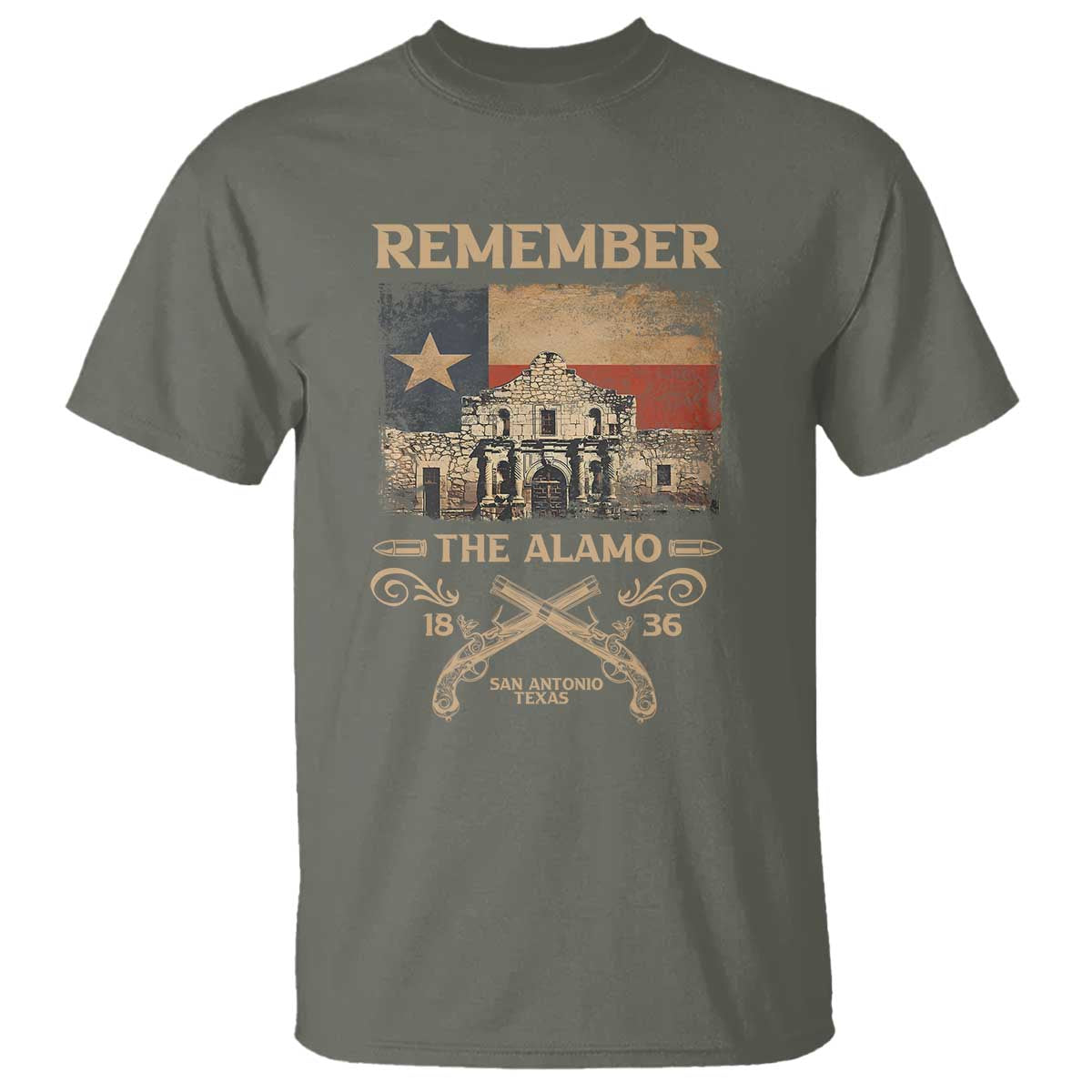 Texas T Shirt Remember The Alamo San Antonio 1836 TS09 Military Green Print Your Wear