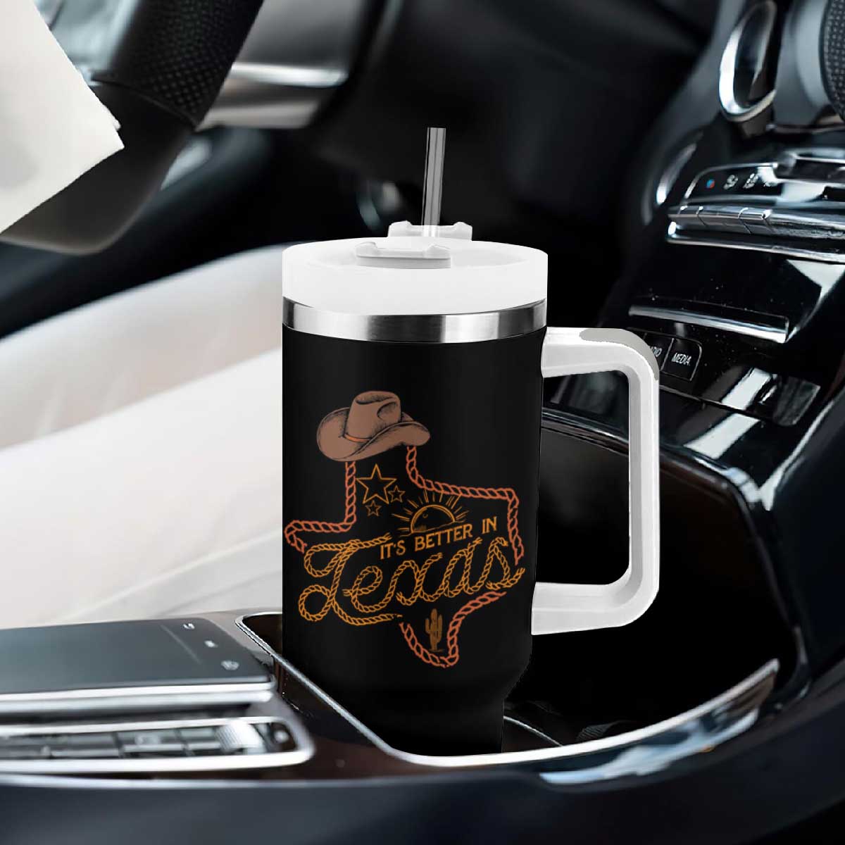 It's Better In Texas Retro Western Cowboy Tumbler With Handle TS09 Print Your Wear
