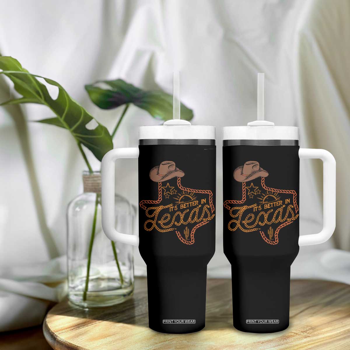 It's Better In Texas Retro Western Cowboy Tumbler With Handle TS09 Print Your Wear