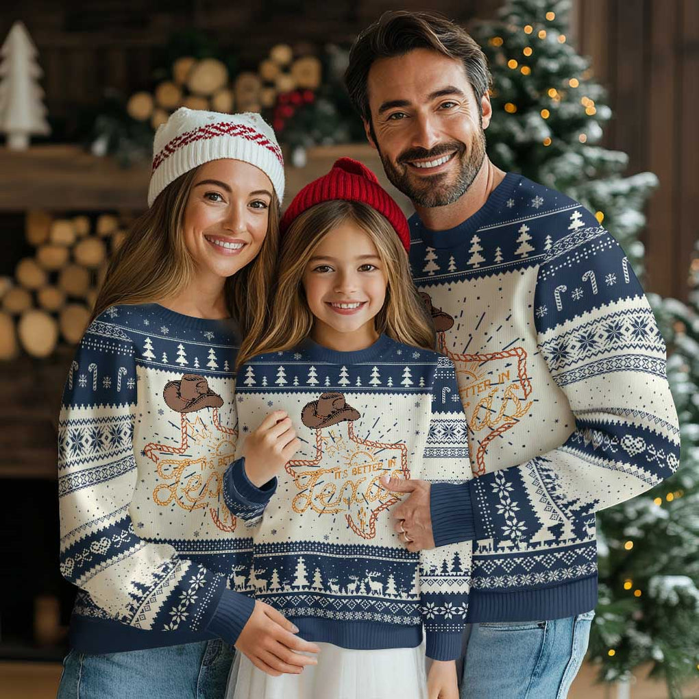 It's Better In Texas Retro Western Cowboy Ugly Christmas Sweater TS09 Navy Print Your Wear