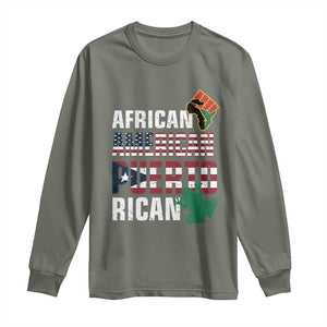 African American Puerto Rican Pride Long Sleeve Shirt TS09 Military Green Print Your Wear