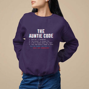 Funny Aunt Sweatshirt The Auntie Code Hugs Are Mandatory TS09 Purple Print Your Wear