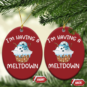 Funny Xmas Christmas Ornament I'm Having A Meltdown Snowman Melting Snow Icecream TS09 Oval Red Print Your Wear