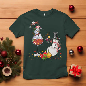 Christmas T Shirt Snowman Cheer Wine Beer Funny Xmas Drinking Party TS09 Dark Forest Green Print Your Wear