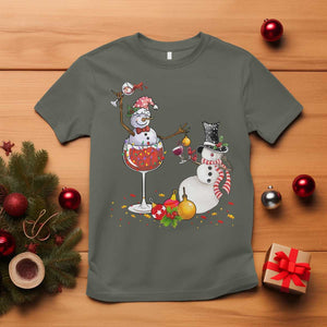 Christmas T Shirt Snowman Cheer Wine Beer Funny Xmas Drinking Party TS09 Military Green Print Your Wear