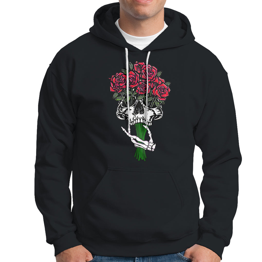 Skeleton Hand Red Rose Flowers Skull Hoodie TS09 Black Printyourwear