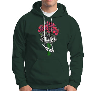 Skeleton Hand Red Rose Flowers Skull Hoodie TS09 Dark Forest Green Printyourwear