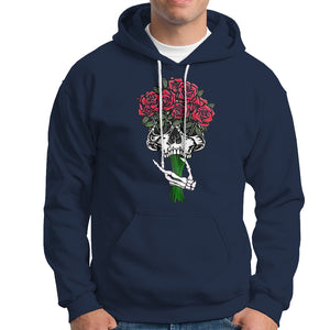 Skeleton Hand Red Rose Flowers Skull Hoodie TS09 Navy Printyourwear