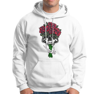 Skeleton Hand Red Rose Flowers Skull Hoodie TS09 White Printyourwear