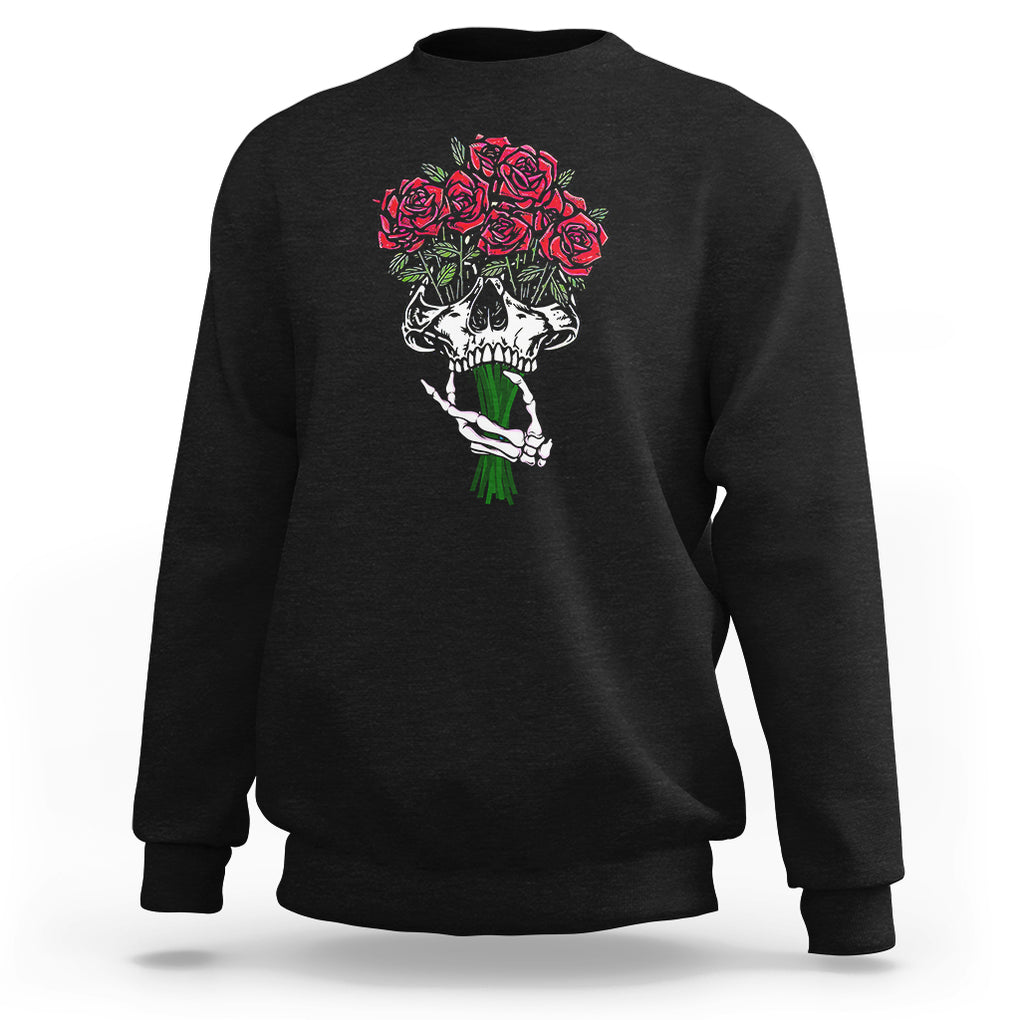 Skeleton Hand Red Rose Flowers Skull Sweatshirt TS09 Black Printyourwear